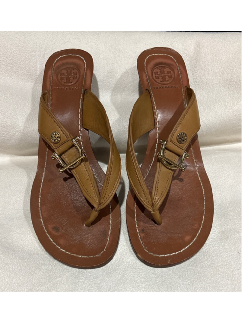 Women's Tory Burch Wedges Size 6 Brown Gold